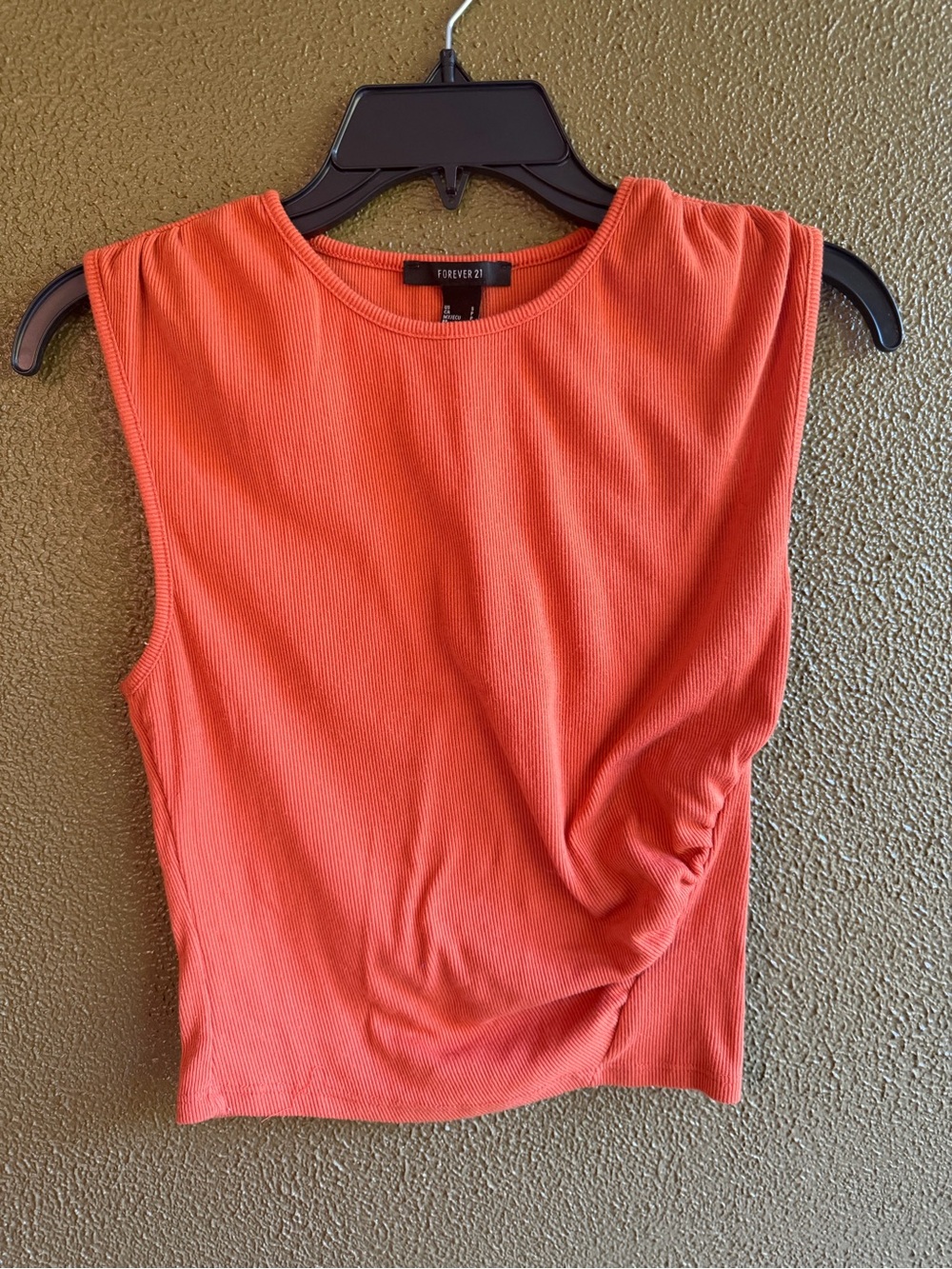 Forever 21 Coral Ribbed Sleeveless Tank with Side Twist